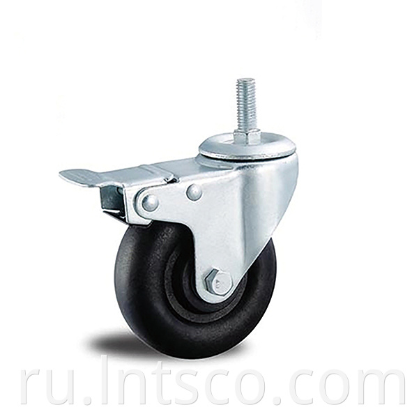 Treaded Stem High Temperature Black Nylon Brake Casters